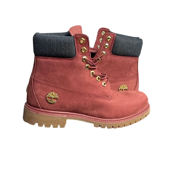NWB - EXCLUSIVE RELEASE - Decade Old - Burgundy Timberlands 6" Boots w/ Denim - Picture 5 of 12
